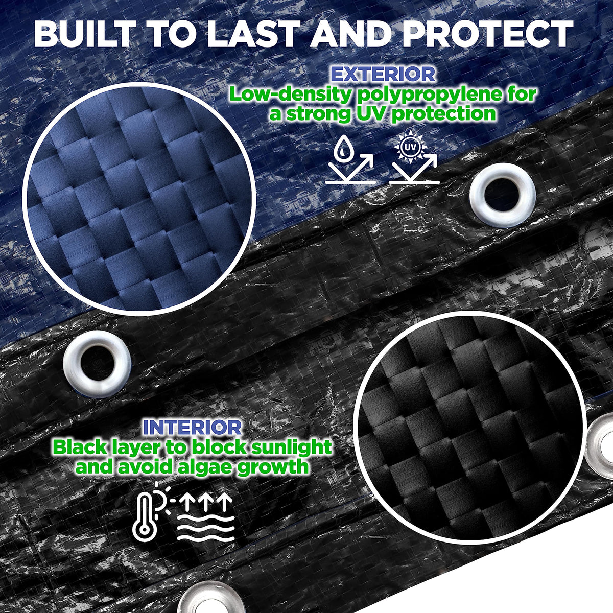 Shop Square 28ft round cover uses 30-inch spaced metal grommets for security