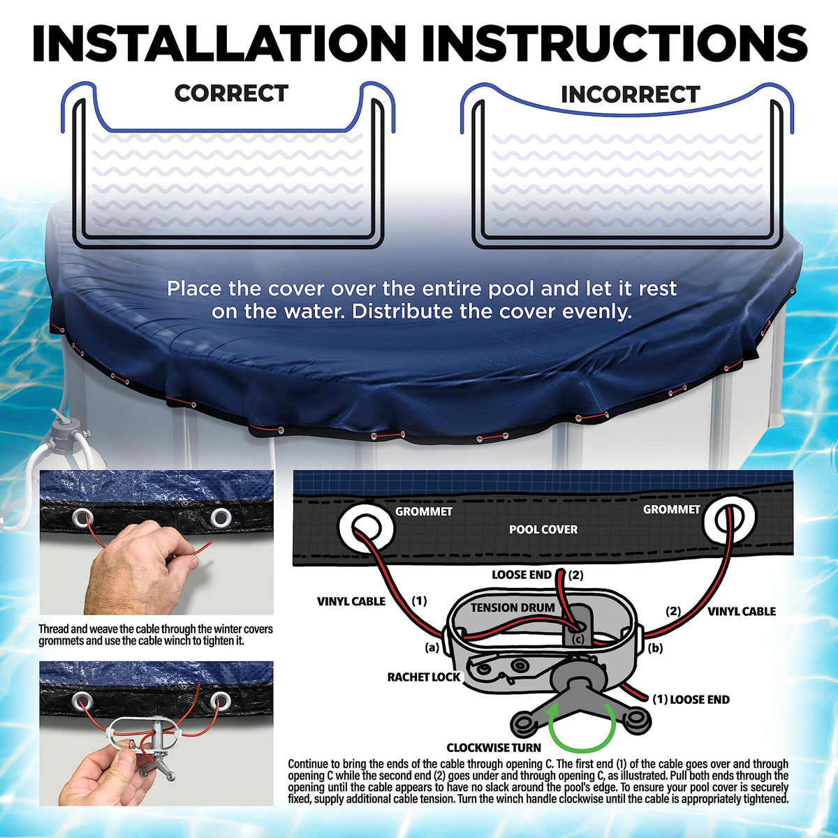 Shop Square pool cover with heavy-duty cable and winch ensures secure fit