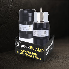 Shopcorp 50A twist-lock RV plug male enabling reliable outdoor power link.