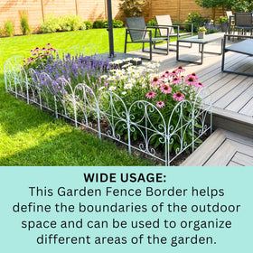 ShopLaLa white metal fence is durable and rustproof for outdoors.