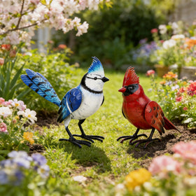 Shorayn set of 2 bird statues for yard, bright whimsical accents.