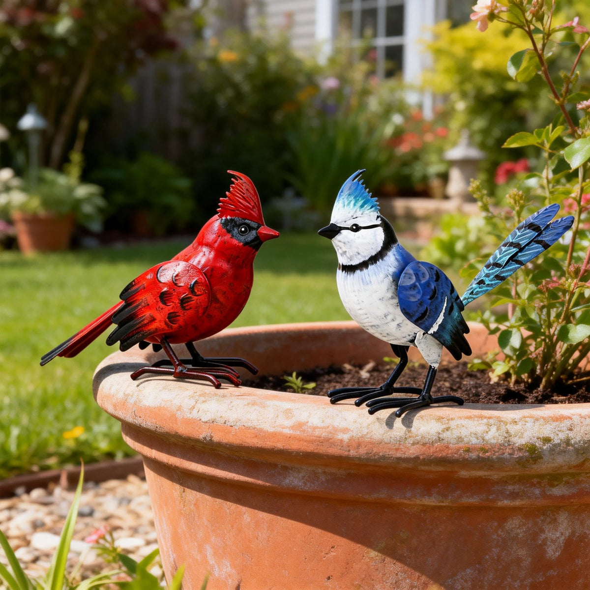 Shorayn outdoor yard ornaments, compact sizes fit patios and flower beds.