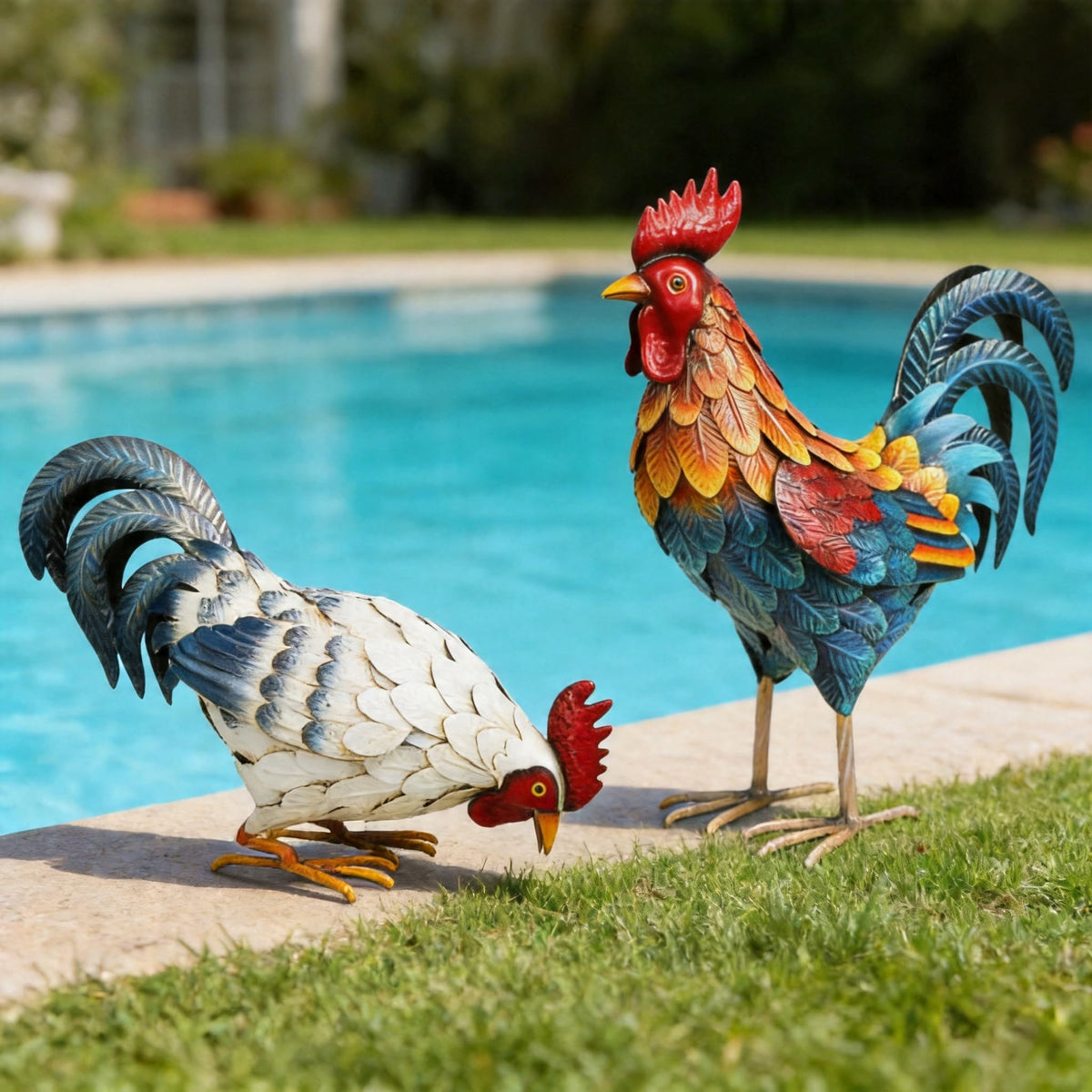Shorayn rooster yard sculpture for porch or lawn.