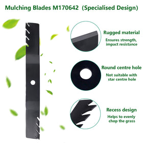 showingo M170642 blade mulching design chops clippings evenly for faster mowing.