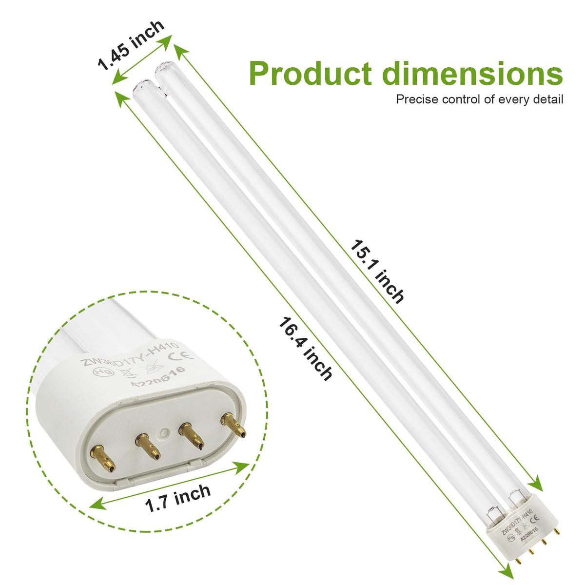 Showingo UV bulb with quartz glass tube for efficient UV exposure.
