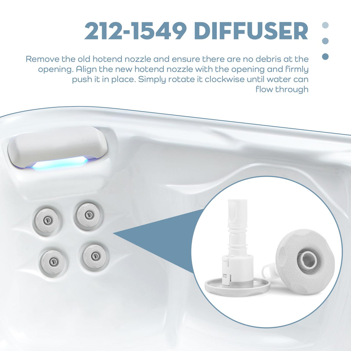 Showingo snap-in jet close-up illustrating easy alignment and secure fit.
