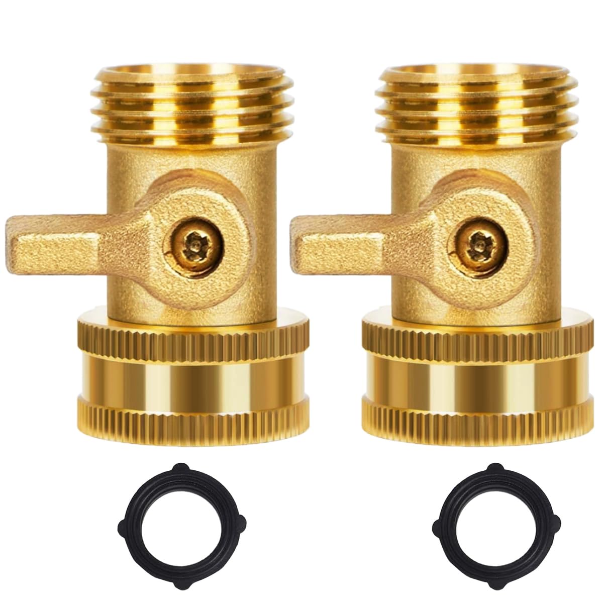 Shownew heavy-duty brass shut-off valve close-up highlighting durable construction for garden uses.