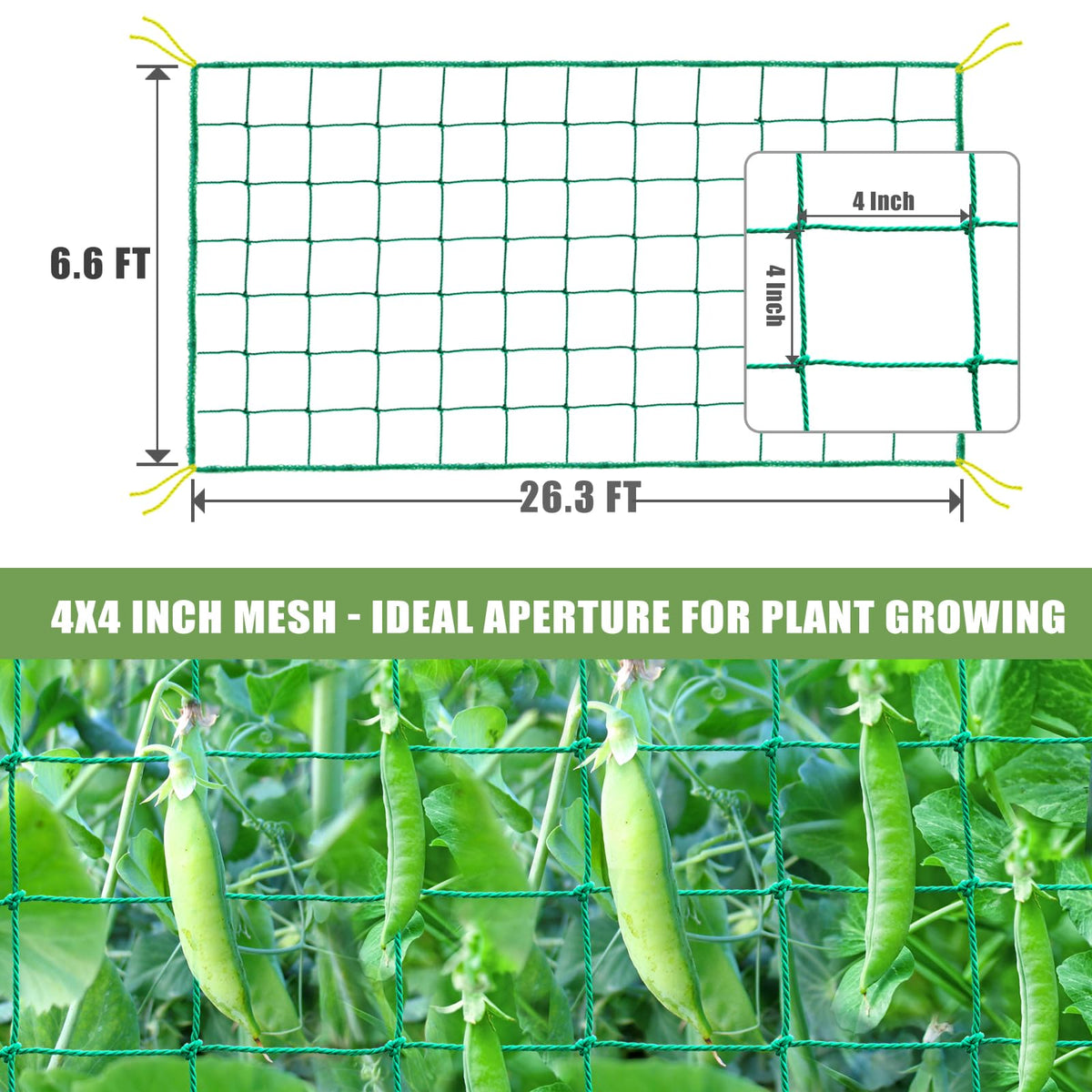 SHPPETONB heavy-duty nylon trellis supports heavy crops like tomatoes and cucumbers.