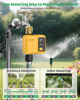 Shrieve timer app scheduling enables remote watering control and setup.