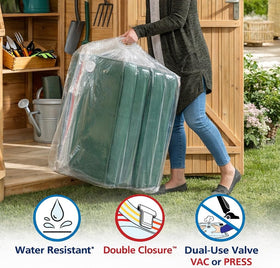 Shrink-Pak Outdoor Cushion Cube 2pk dual-valve enables efficient air removal for compact storage