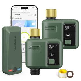Shrivee wifi water timer with garden hose setup for hands-free irrigation control.