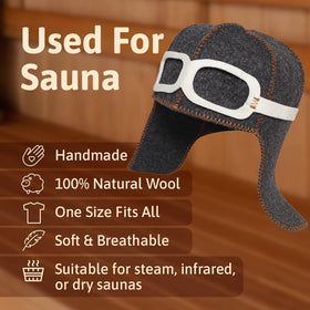 SHSH Pilot Sauna Hat aviator wool close-up shows premium finish