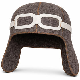 SHSH Pilot Sauna Hat in aviator wool protects hair during heat sessions