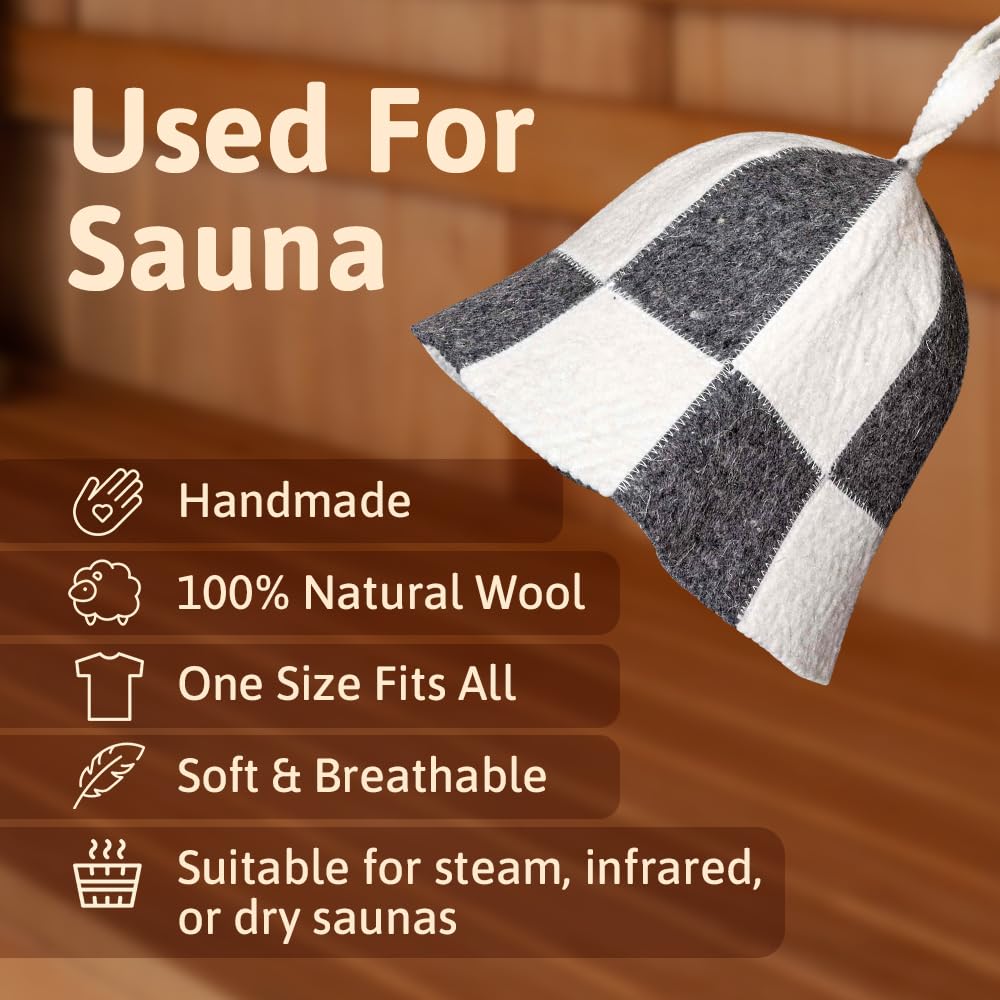 SHSH trade group wool sauna hat on model demonstrates unisex fit and style