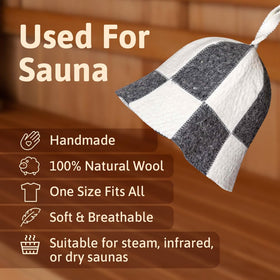 SHSH trade group wool sauna hat on model demonstrates unisex fit and style