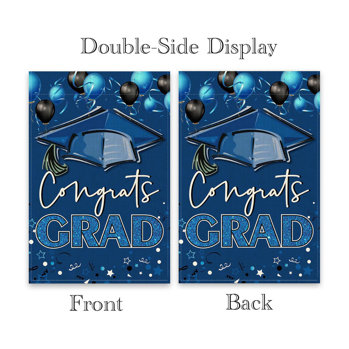 ShuanQ Congrats Grad flag features bold black and blue typography for festive atmosphere.