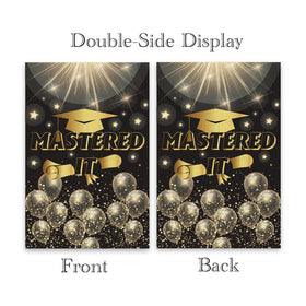 ShuanQ Mastered It flag burlap texture highlights durable, reusable outdoor decor.