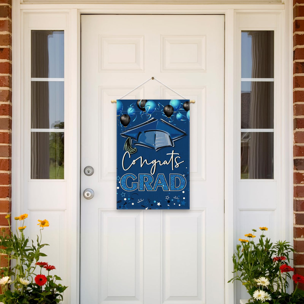 ShuanQ weather-resistant burlap flag withstands rain or shine outdoors.