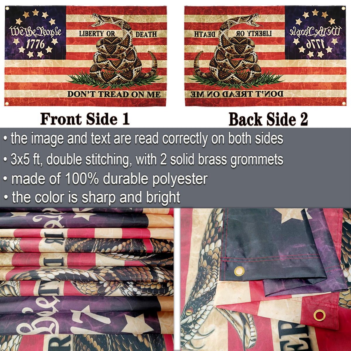 Shuitouk 1776 flag closeup stitching shows durable edges and double-stitched seams