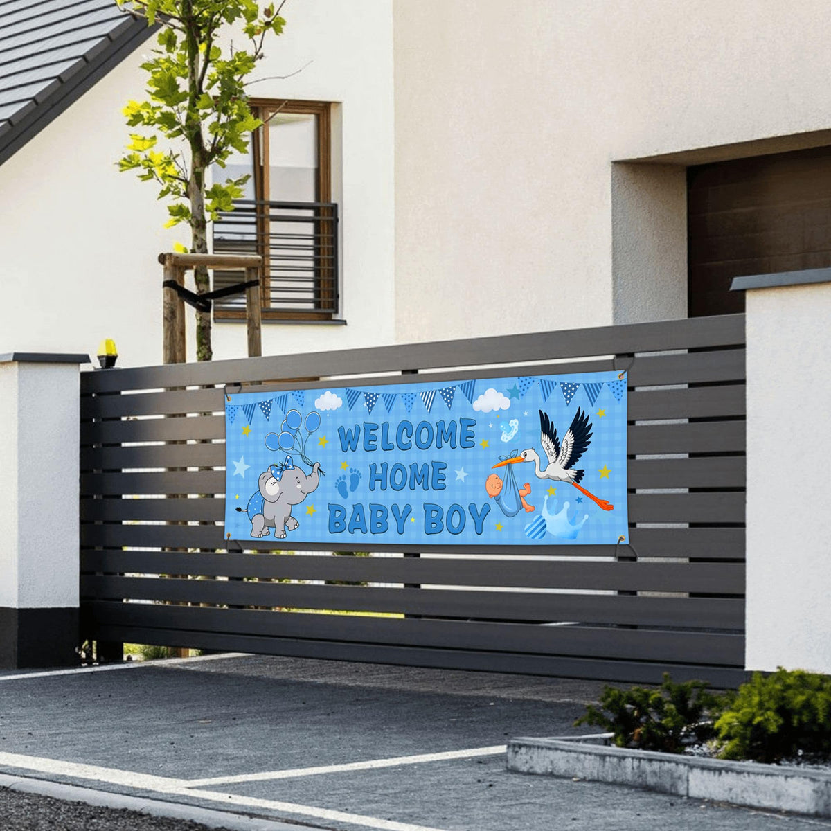 Shuitouk blue elephant motif banner suitable for baby showers