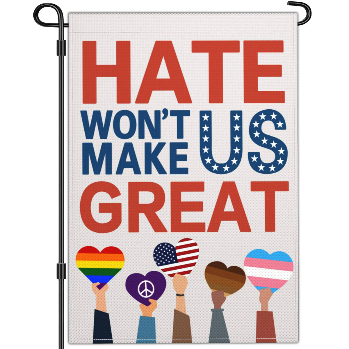Shuitouk hate won't make us great flag, 12x18, double-sided for high visibility outdoors.