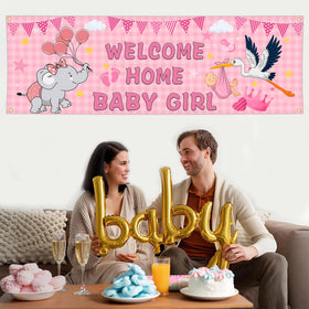 Shuitouk pink elephant design banner adds playful charm outdoors.
