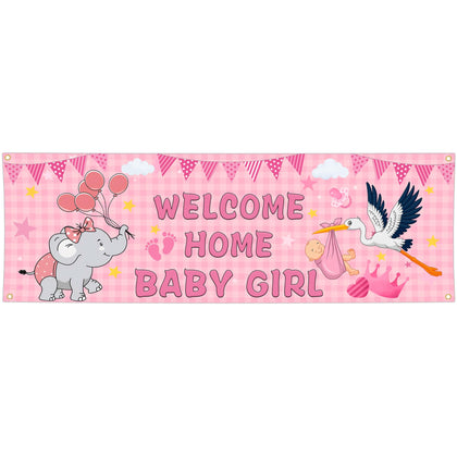 Shuitouk welcome home banner front view ideal for outdoor baby girl celebrations.