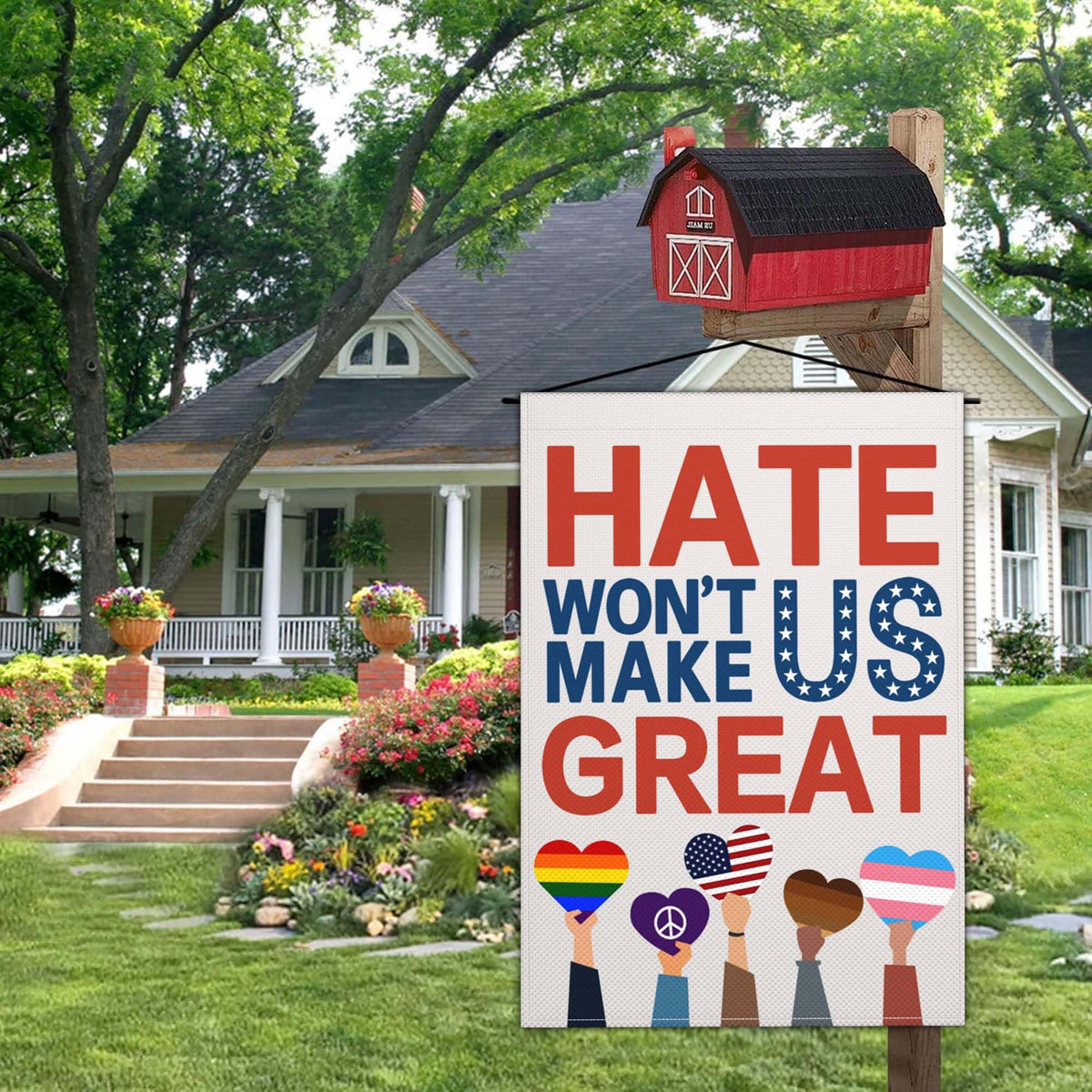 Shuitouk welcome home flag adds color to porch, balcony, or yard.