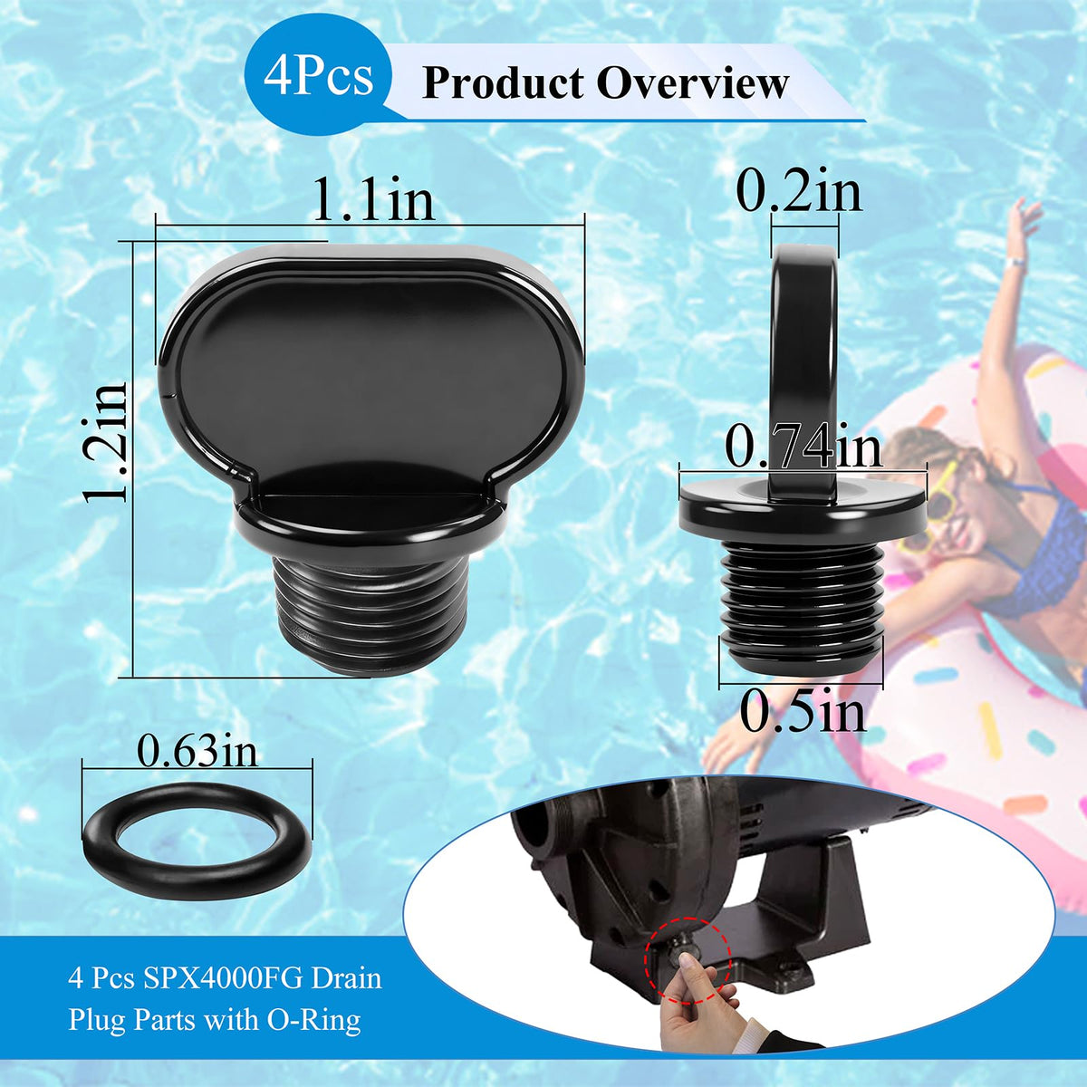 SHUJUKU SPX4000FG drain plug kit ready for quick Hayward pump maintenance