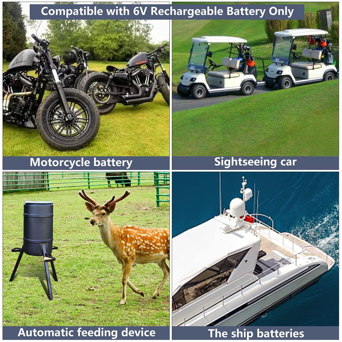 Shumi weatherproof 6V charger keeps batteries ready in any weather.