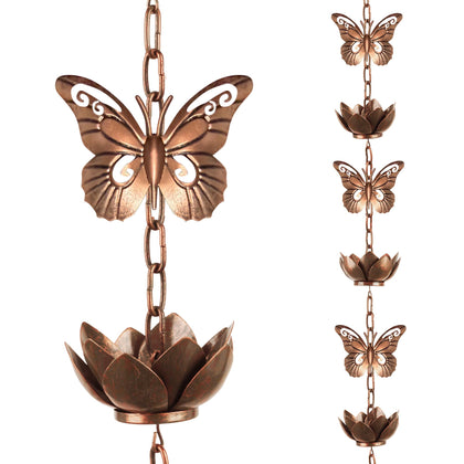 Shumi 8.8ft rain chain with butterfly cups enhances curb appeal and guides rainfall gracefully.
