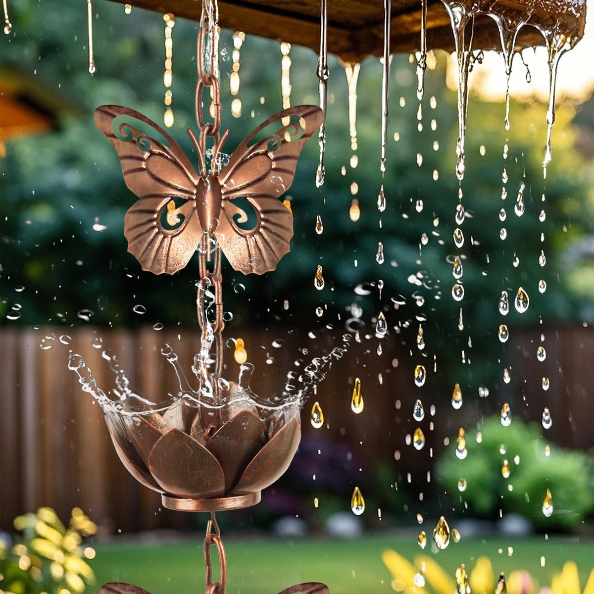 Shumi copper lotus rain chain cups offer decorative charm and durable water guidance.