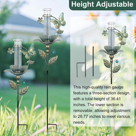 Shumi outdoor rain gauge showing stainless steel bracket for durable mounting.