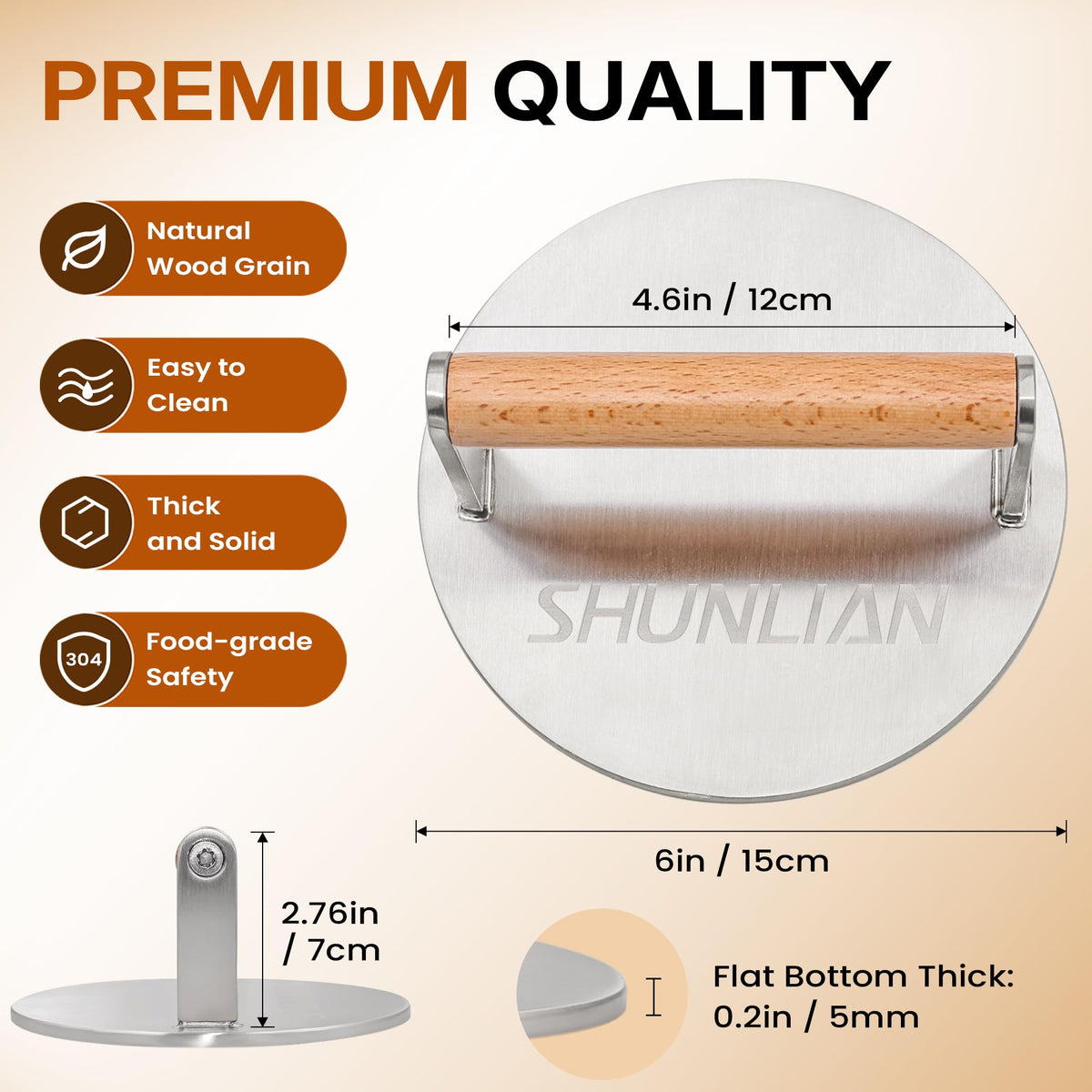 SHUNLIAN stainless steel press with wooden handle for secure flattening