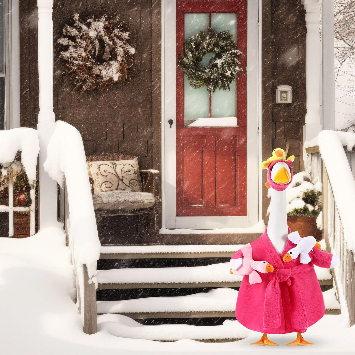 Shyyween goose statue display becomes a whimsical garden focal point.