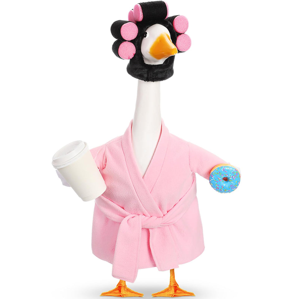 Shyyween lady goose outfit bathrobe pink enhances outdoor decor with charming whimsy.