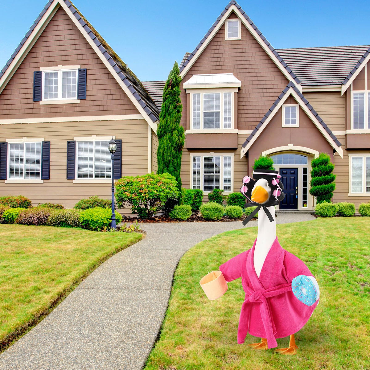 Shyyween pink bathrobe outfit creates coordinated lawn goose display