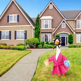 Shyyween pink bathrobe outfit creates coordinated lawn goose display