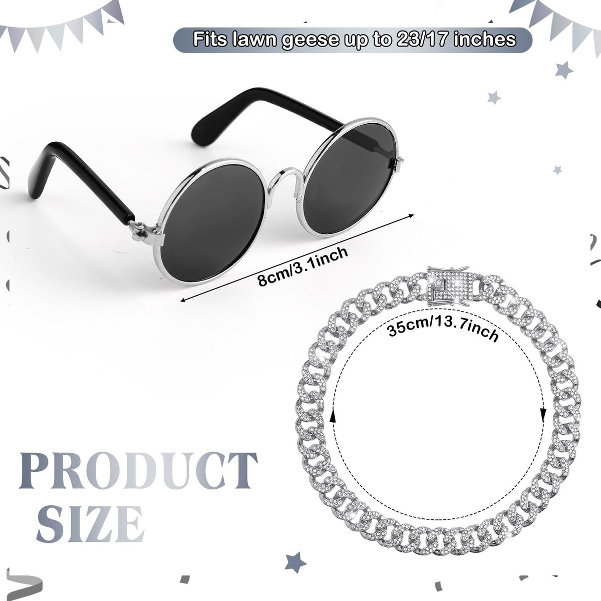 Shyyween silver rhinestone chain collar adds sparkle to lawn geese