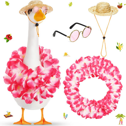 Shyyween pink straw hat goose outfit enhances a lawn statue with festive style.