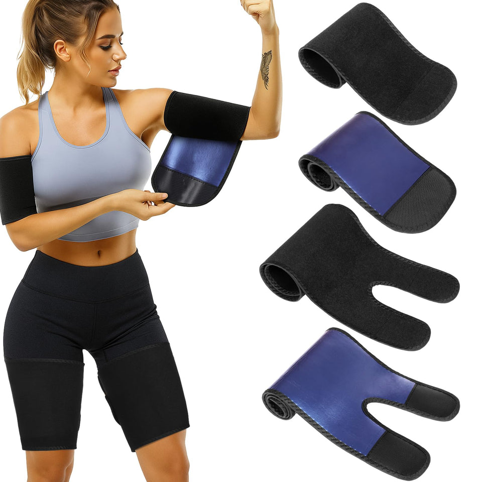 Shyyween thigh wrap 75x19 cm in black and blue for workout heat and support