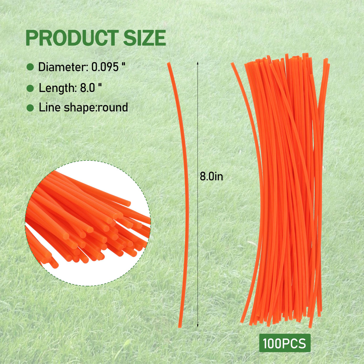 Bulk 100-pack trimmer line for gas and electric heads, Sialvnd keeps yard work going.