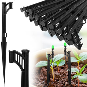 Sibosen drip stake 12.8-inch in soil maintains bed irrigation.