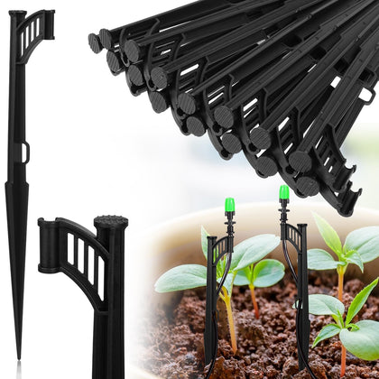 Sibosen drip stake 12.8-inch in soil maintains bed irrigation.