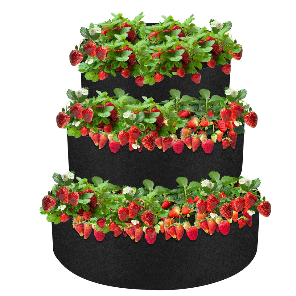 Sibosen 3-tier strawberry planter, 24-inch stack for balcony growing.