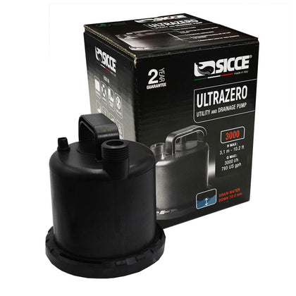 Sicce Ultra Zero 793 GPH pump side view for compact, portable water movement