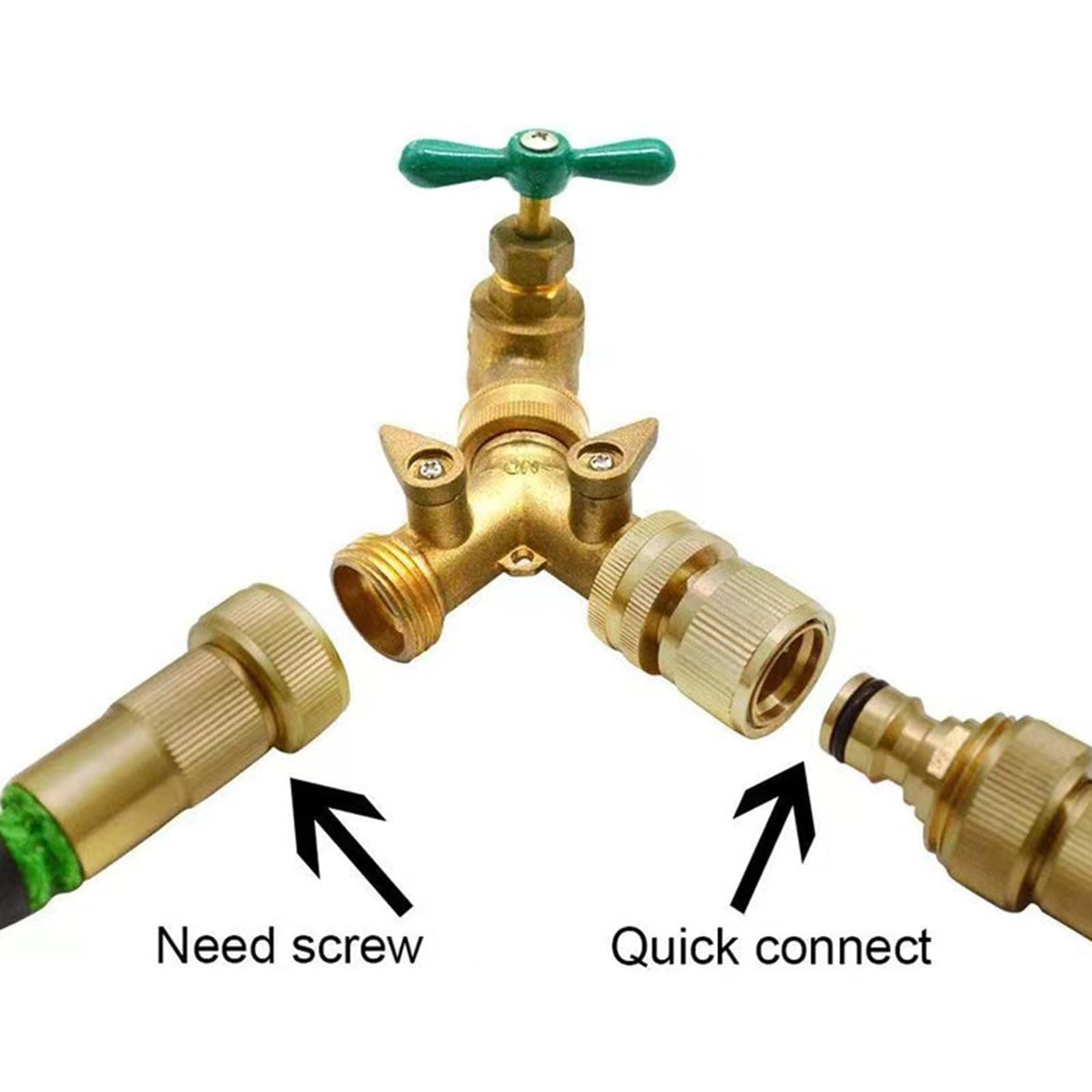 SICILAMIU no-leak connection shown in a garden hose setup