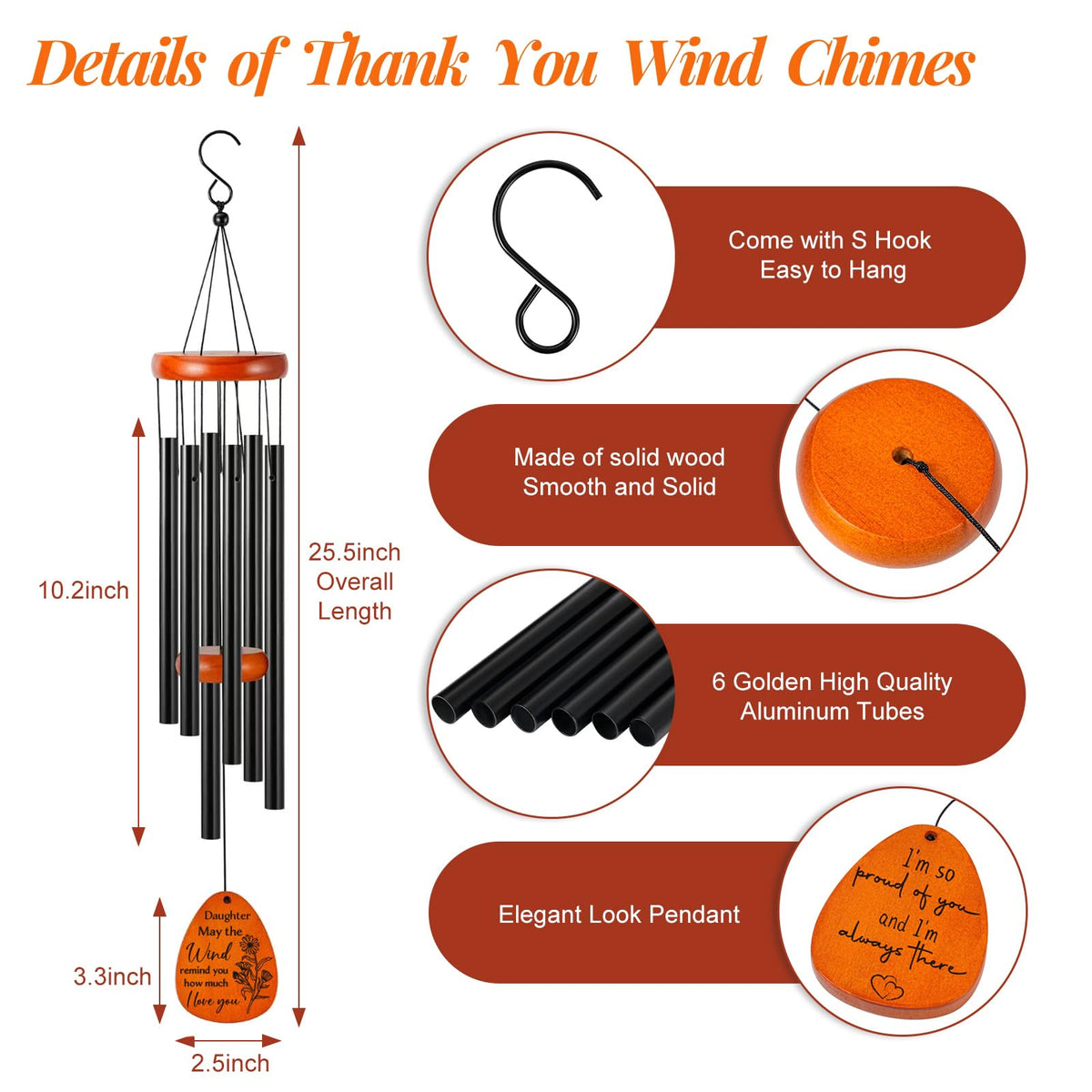SIDATYSTAR daughter gift wind chime enhances porch decor with heartfelt appreciation