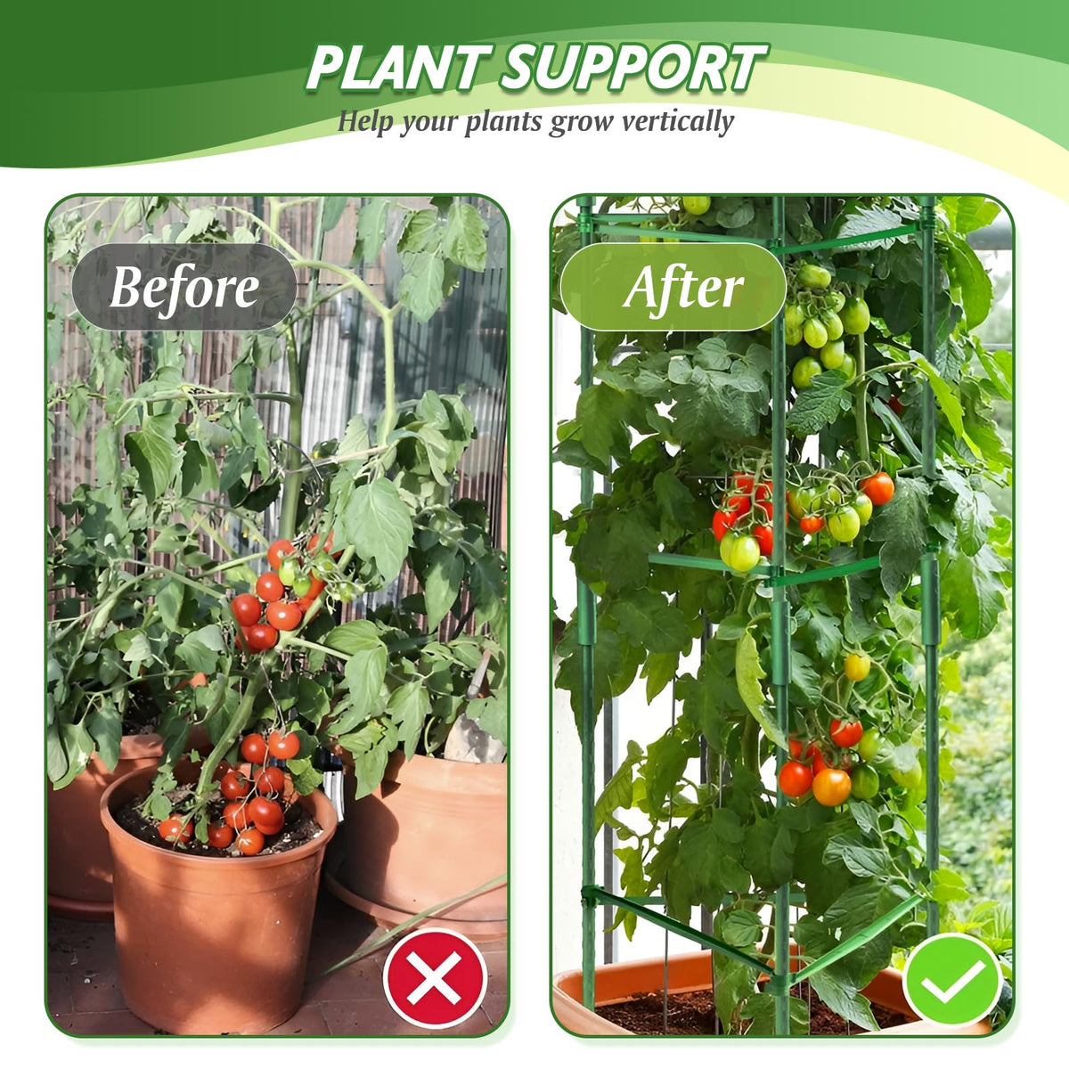 Sidefusi tomato cage vertical growth support enhances garden space and yields.