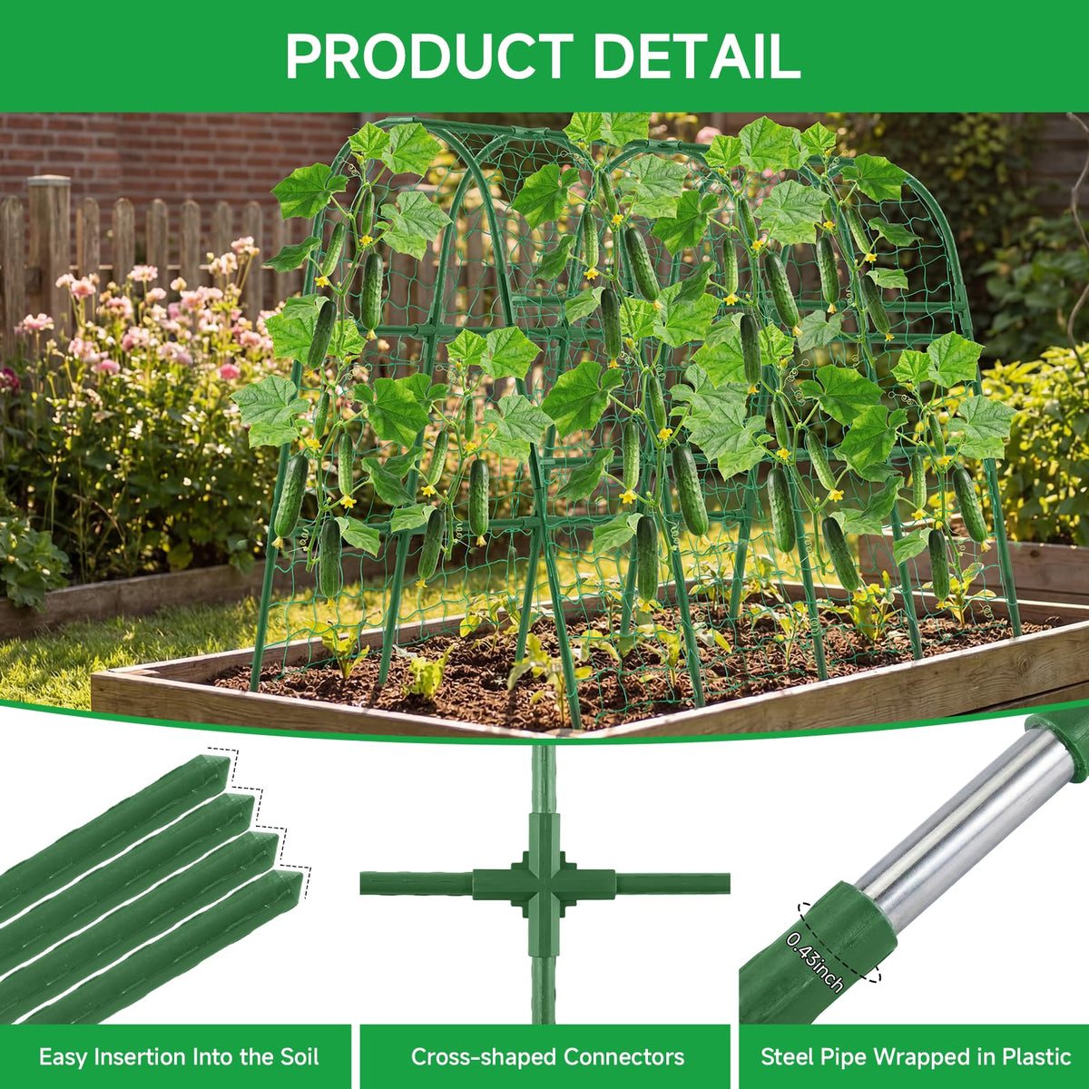 Sidefusi U-arch design provides sturdy climbing support for multiple crops.